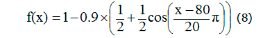 Формула 8. Функция принадлежности переменной «Уровень образования» – гармонический S-сплайн на отрезке 60≤ x≤ 80.
